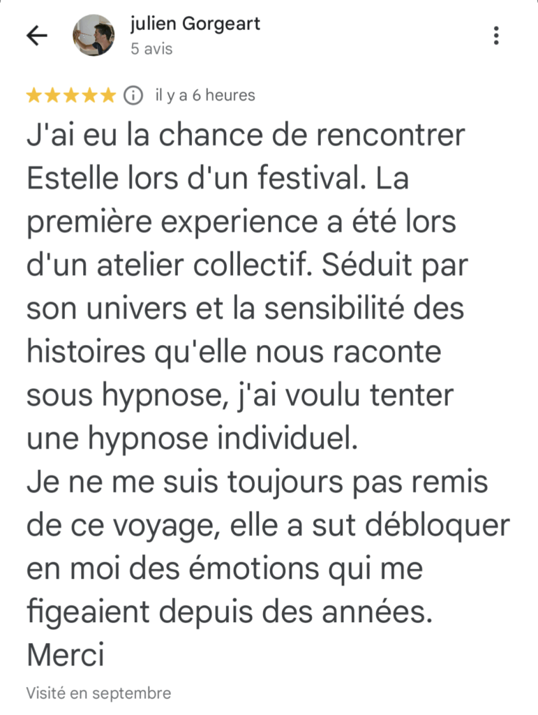 Avis positif voyage hypnotique Estelle Chambon Toulouse gestion des émotions
